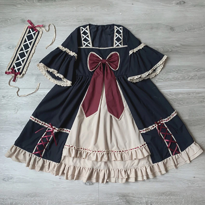 Color 1 Suit Sakura/французское элегантное платье в стиле Лолиты для женщин; винтажное японское платье с бантом; Kawaii; вечерние платья принцессы в викторианском стиле - Цвет: Color 1 Suit