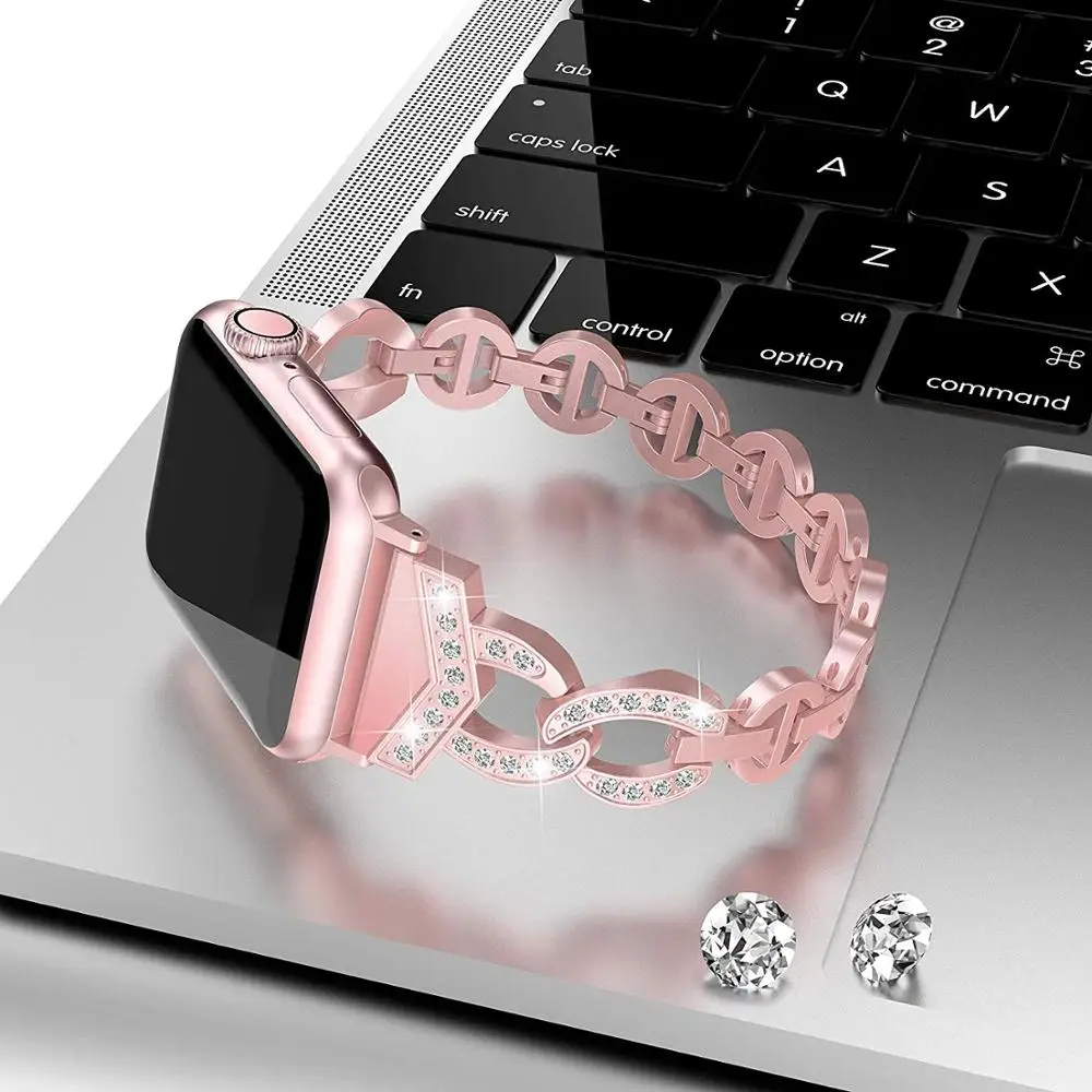 Бриллиантовый ремешок из нержавеющей стали для Apple Watch, ремешок 38 мм, 40 мм, 42 мм, 44 мм, стразы, браслет для женщин, сменный ремешок на запястье