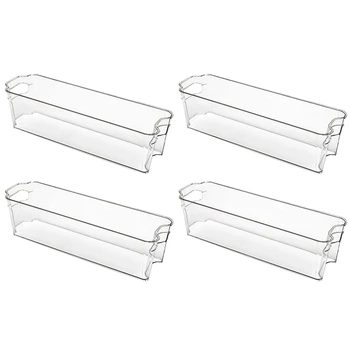 

Refrigerator Organizer Bins, 4 Pack Narrow Clear Plastic Food Storage Bin with Handle for Freezer, Cabinet, 14.5Inch