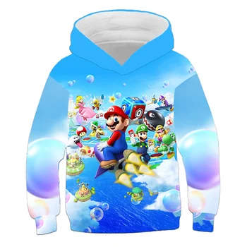

4-14Years Cute Cartoon Sweatshirts Mario Travels In Space 3D Printing Hoodie For Boys Girls Tops Children Clothing Harajuku