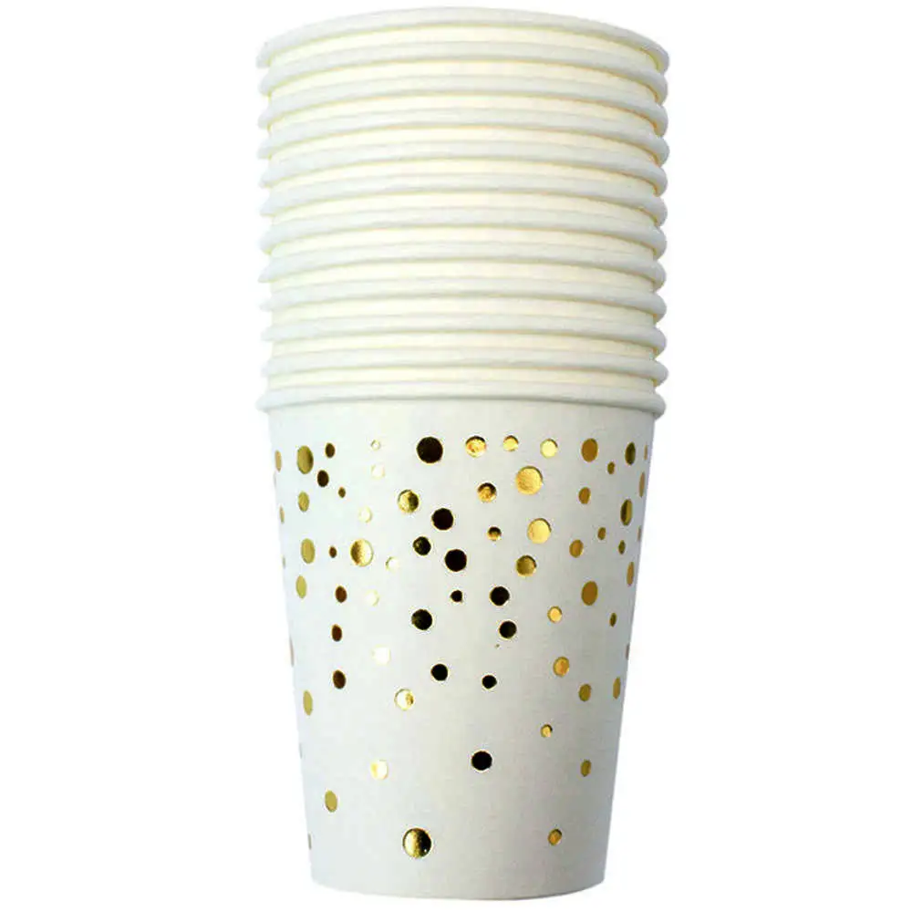 

10pcs/set birthday party wedding decoration white gold foil paper cup disposable party tableware party supplies
