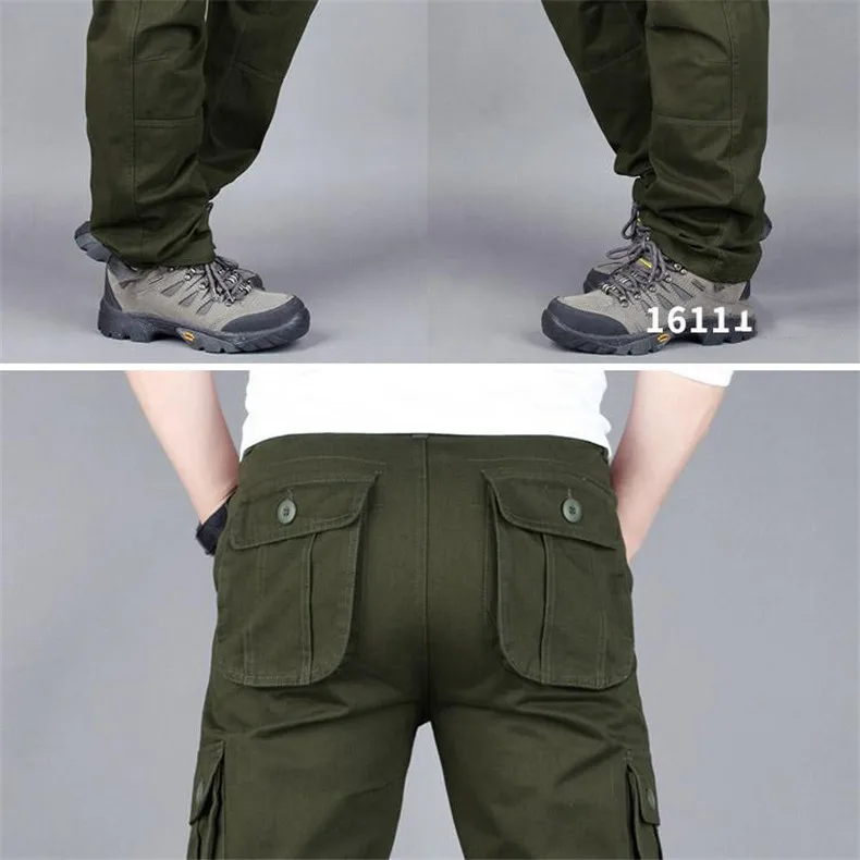 black khaki pants Men's Winter Warm Thick Pants Double Layer Fleece Casual Pants Military Multi Pockets Cotton Long Trouser Male Baggy Cargo Pants plus size khaki pants