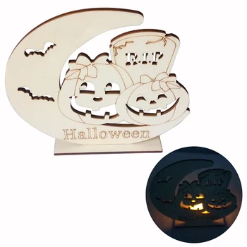 

Halloween Pumpkin Tombstone Wooden LED Candle Light Ornament DIY Home Decor FJ88