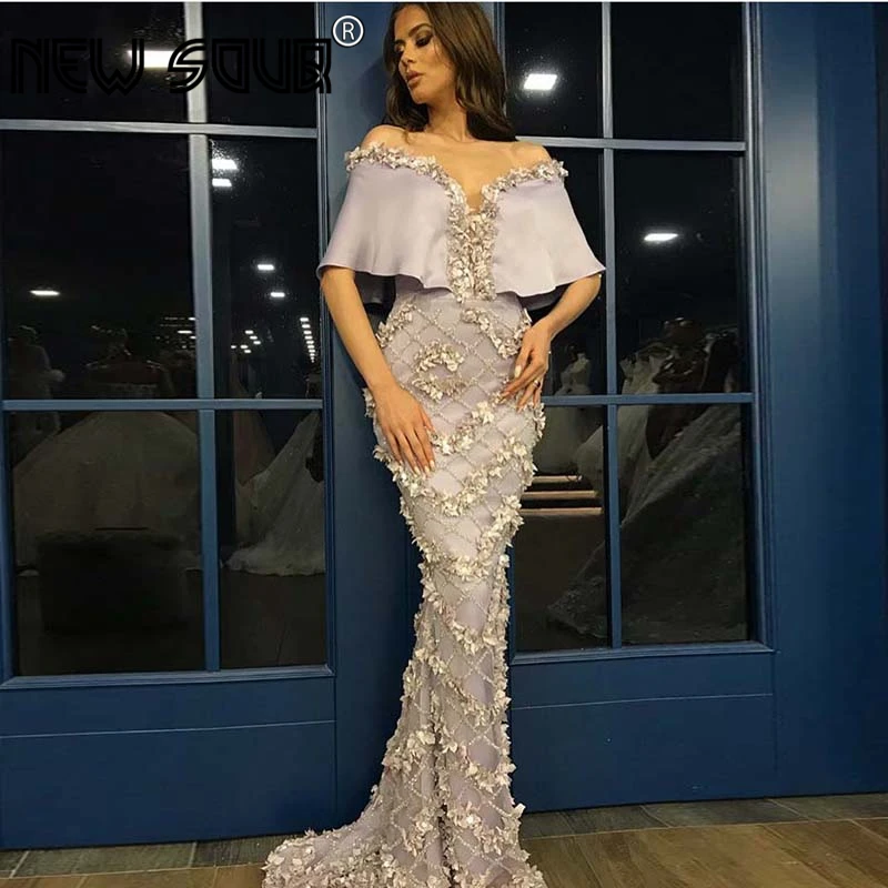 

beading Flower Mermaid Evening Party Dresses Latest Design 2019 Robe De Soiree Celebrity Prom Dress Muslim Turkish Saudi Arabic