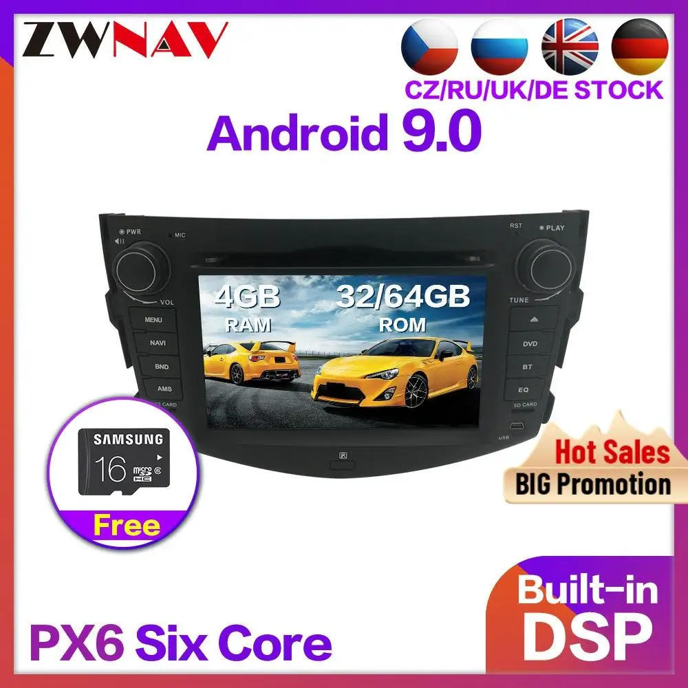 PX6 4G + 64G Android 9 0 автомобильный стерео Мультимедийный DVD плеер GPS для Toyota RAV4 2006-2012