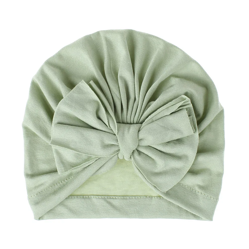 Light Green 18 цветов, детская шапка, мягкие хлопковые вязаные шапочки с бантом, шапка s, топ, повязка-тюрбан, Детские бантики для волос, реквизит для фотосъемки - Цвет: Light Green