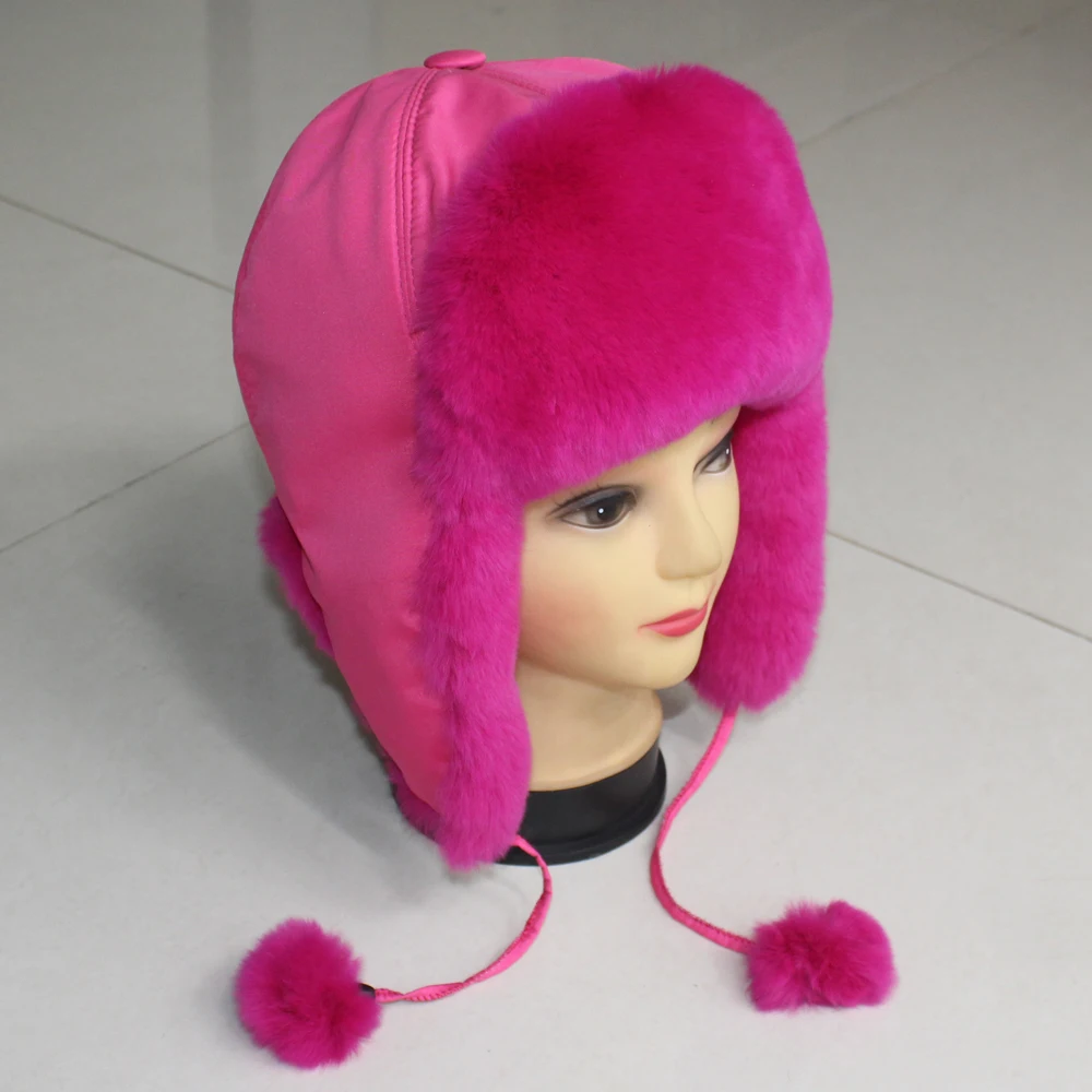 Winer warm real rex rabbit fur hat lady fashion fur earmuffs new fashion girl cute natural rabbit fur Bomber Hats headgear