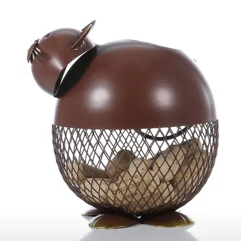 

Metal Sculpture Puffy Cat Wine Cork Container Home Decor Metal Sculpture Animal Craft Gift
