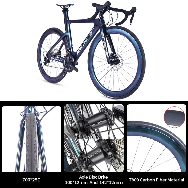 New Full Carbon Road Bike 700C*25C Tire Disc Brakes Carbon Fiber frame Ultra-light 11-speed Chameleon Complete Racing Bicycle