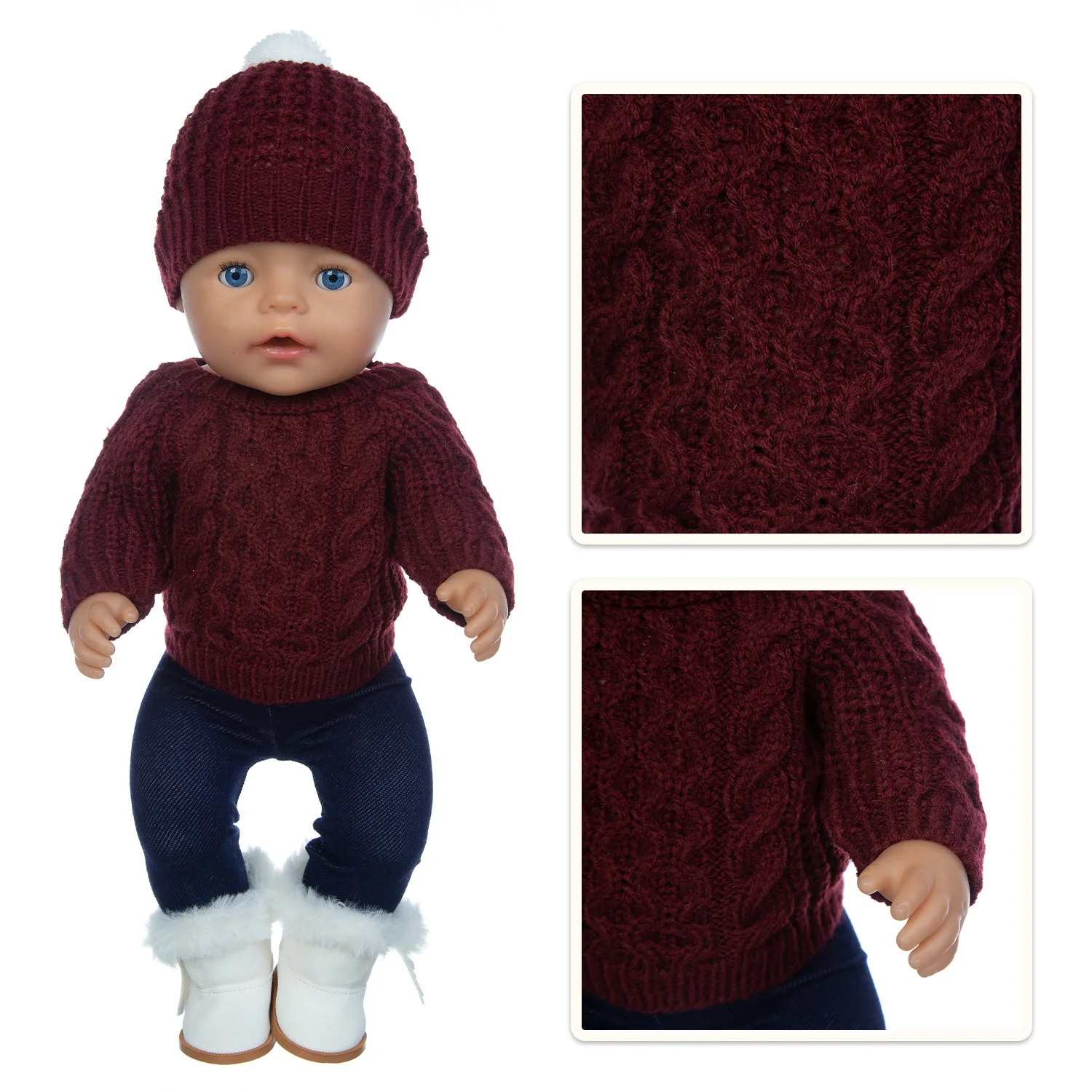 

Fit 18 inch Baby New Born 43cm Doll Clothes Accessories Crimson Green Pink 3-piece Christmas Sweater Set For Baby Birthday Gift