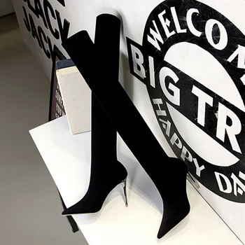

Winter New Women 2020 Stretch Fabric Long Sock Boots Sexy Stiletto 10.5cm High Heels Over The Knee Boots Thigh High Boots Shoes