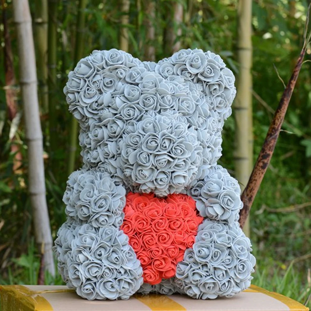 Artificial Rose Bear Dolls Heart-Shaped Toy Simulated Wedding Decorations PE Romantic Birthday Gift Girlfriend Love