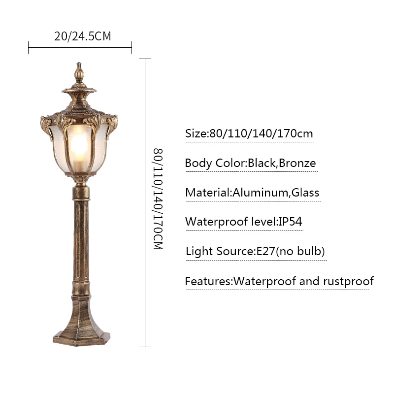 Waterproof LED Lawn Lamp European Aluminum Pillar Light Outdoor Courtyard Villa Landscape Garden Street Lamp