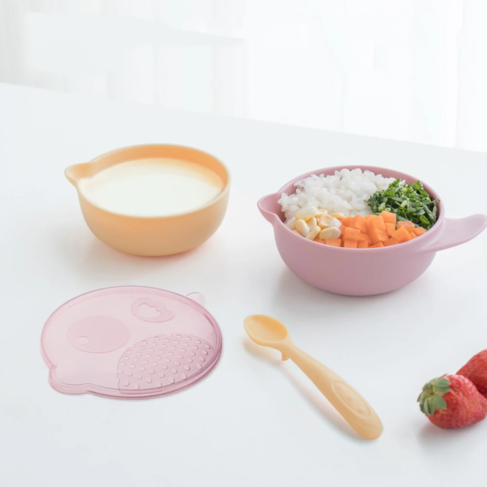 3Pcs/Set Baby Feeding Double Box Insulation Grinding Bowl with Spoon Tableware Kid dinner Feeding Bowls