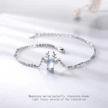 Браслеты из стерлингового серебра S925 пробы для женщин, ювелирные изделия, браслет из лунного камня с лосем