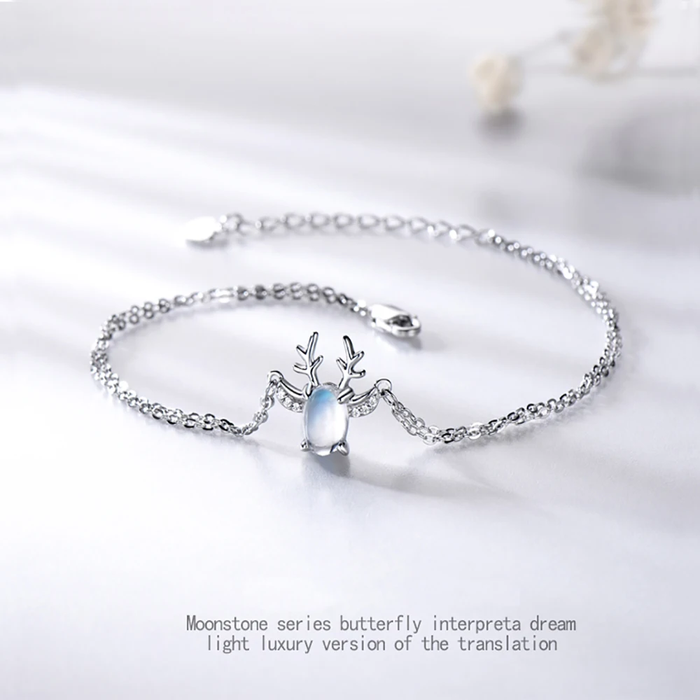 

S925 Sterling Silver Bracelet For Women Have You All The Way Jewelry Elk Moonstone Bracelet