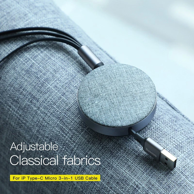 

3 in 1 3.5A Fast USB Charging Cable Retractable 1.2m Quick Charging Cord with Type C Micro USB and Charging for iPhone X