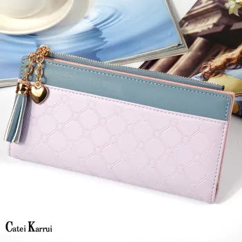 

Catei Karrui 2020 New Ladies long wallet multi-card button clasp purse women zipper mobile phone bag tassel wallet