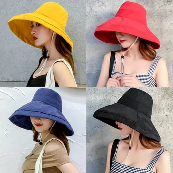 

New Style Sun Hat Women's Japanese-style College Style Large-Brimmed Hat Beach Sunscreen Bucket Hat UV-Protection Foldable