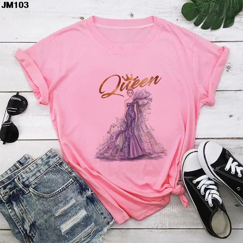 

Fashion Model Queen Print Ladies T-shirt Harajuku Streetwear Short Sleeve Womens T Shirt Casual Pink Top Female Clothing T-shirt