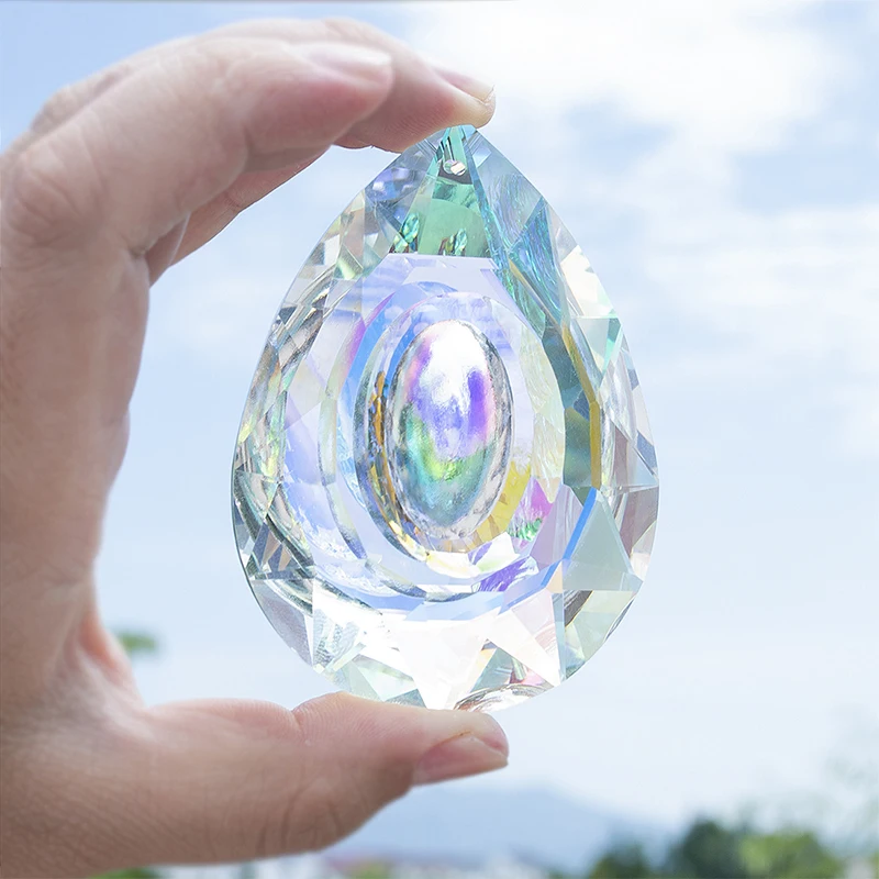 

H&D Fashion Oval Shaped Shinning Crystal Charm Hanging Ornament Glass Prism Curtain Part Rainbow Suncatcher Lighting Accessories Wedding Party Supplies 1pcs