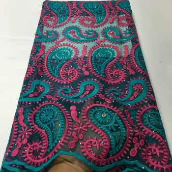 

African Colourful Embroidery Lace Fabric For Women Wedding Party Dress 2020 High quality French Tull Sequin Lace Fabric 5Yards