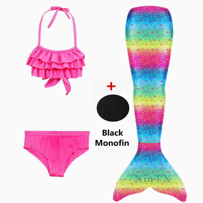 Детский купальный костюм русалки для девочек С флиппером, Моноласты, бикини для девочек, можно добавить монофиновые очки с гирляндой, одежда для купания - Color: 4pcs as picture show