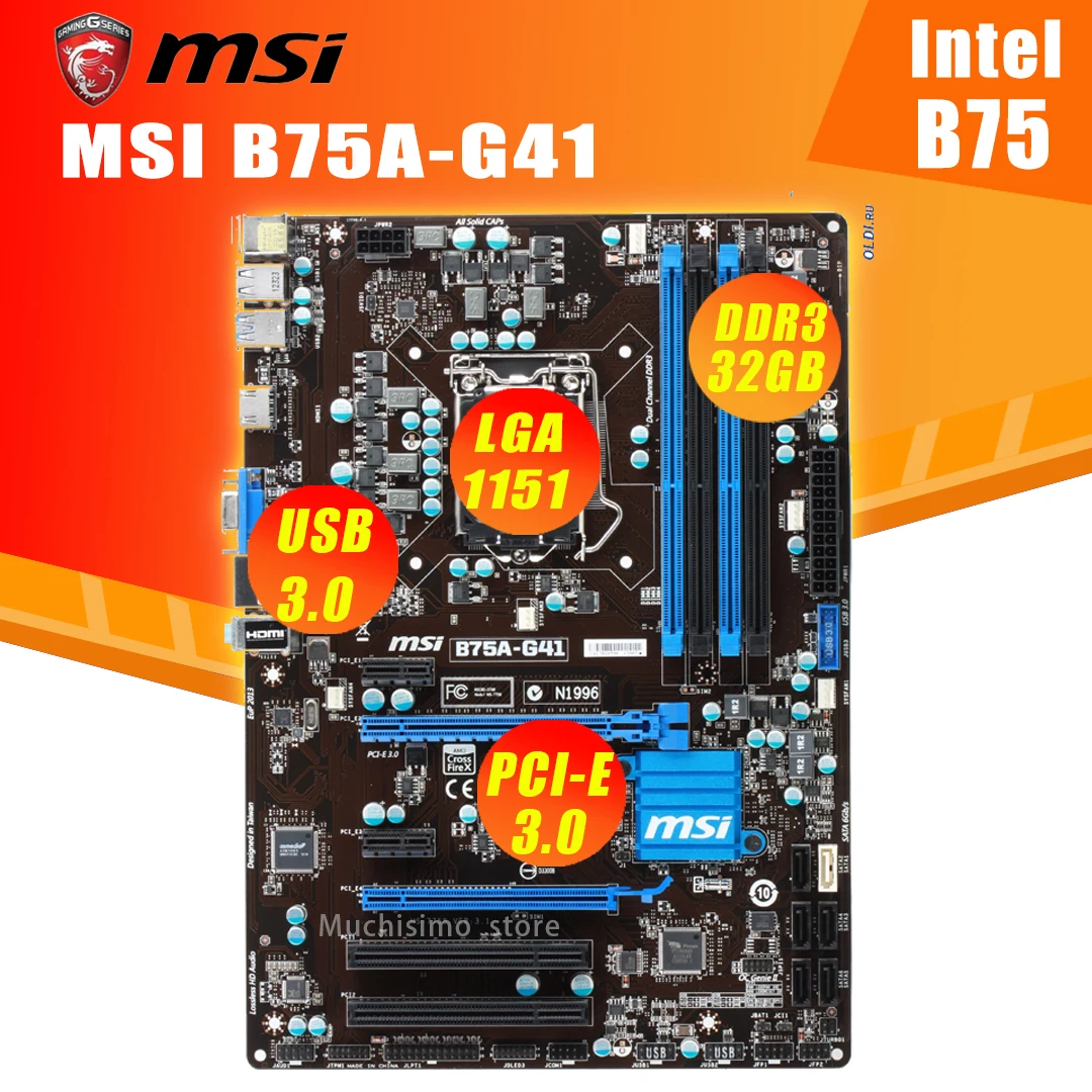 Материнская плата LGA1155 MSI B75A-G41 DDR3 Intel B75 десктопная системная 1155 Core I7/I5/I3 LGA б/у usb |