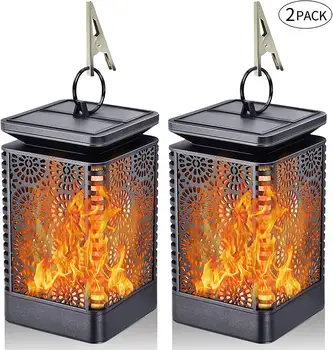 

2PCS Retro solar simulation flame light outdoor waterproof led hanging lamp garden decorative landscape lamp
