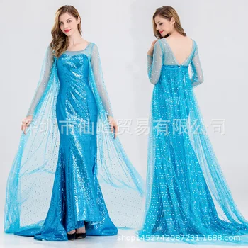 

Adult Elsa Princess Long Dress Princess Elsa Dress Cosplay Costume Adult Women Girls Halloween Carnival Cosplay Costume