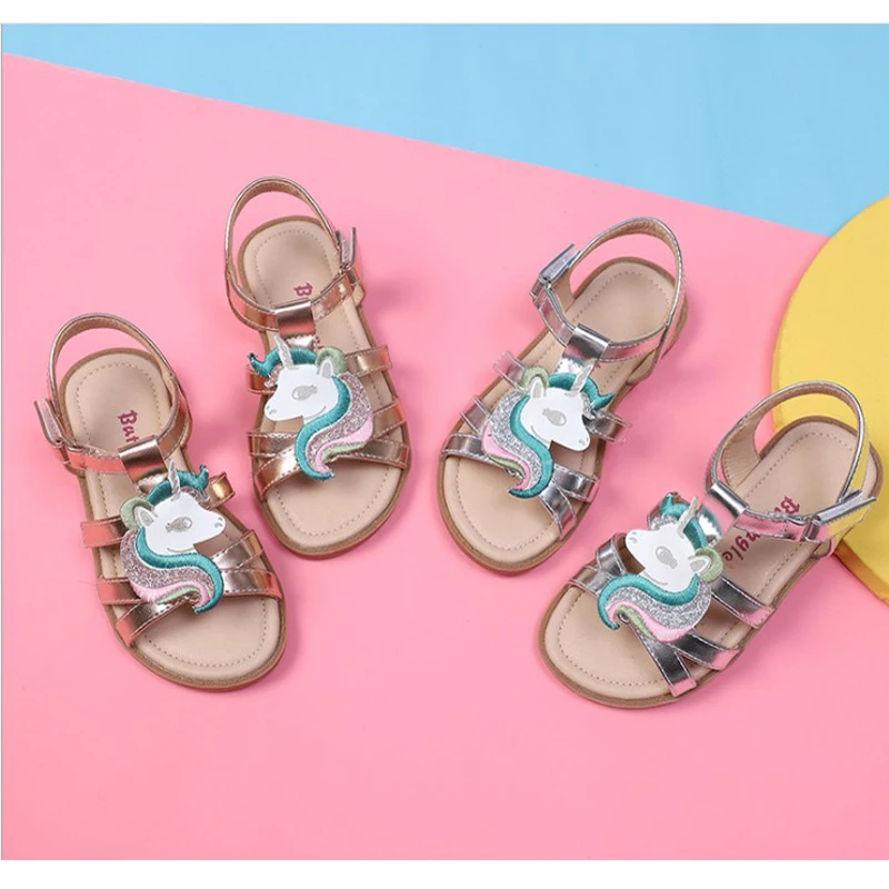 Unicorn girls sandals bright metallic kids girls sandals Adjustable customized fit princess summer shoes 5
