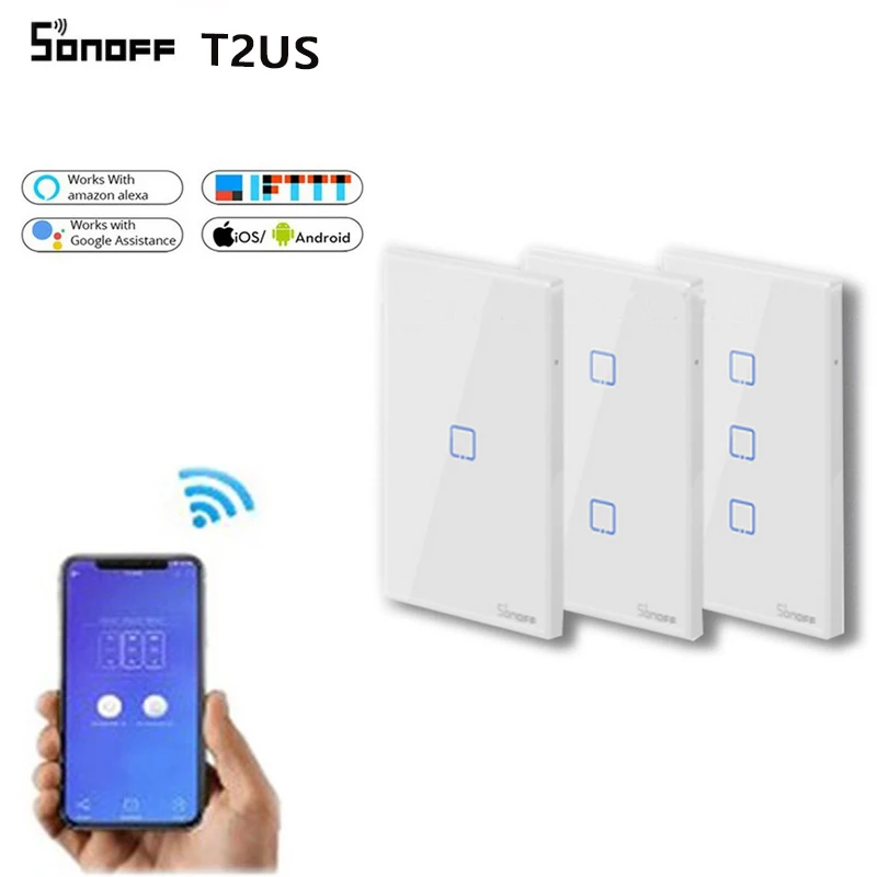  SONOFF T2US Wifi Smart Wall Touch Light Switch 1 2 3 Gang RF Wireless Smart Controller Works With G - 4000121994119