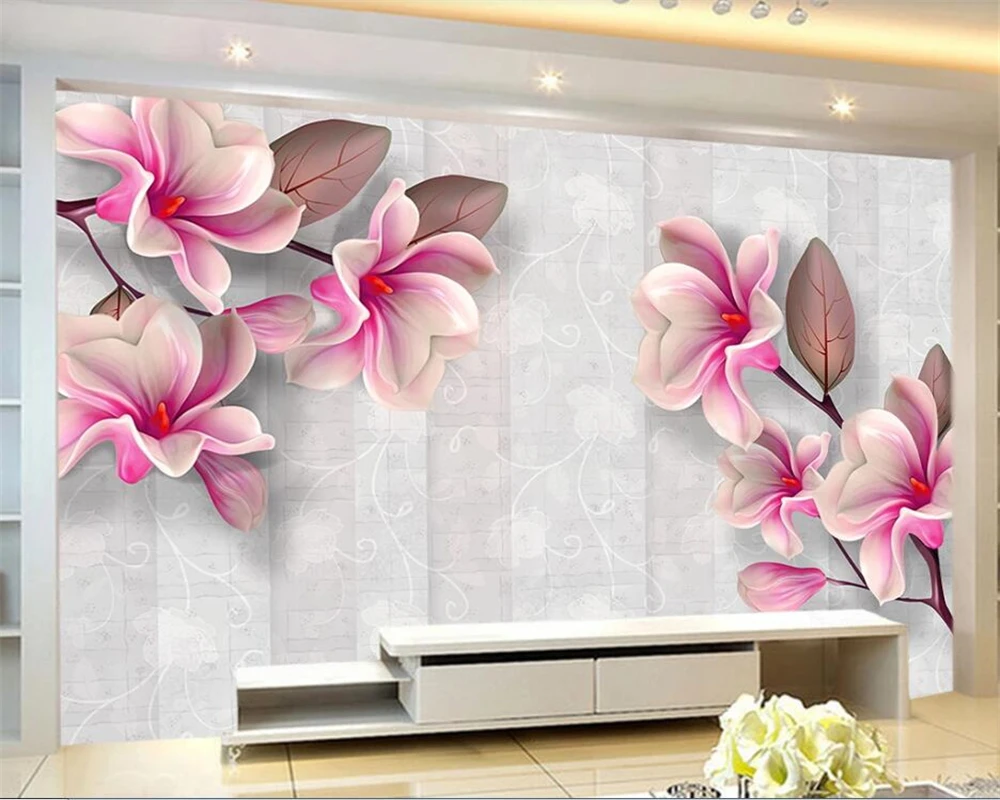 Custom photo wallpaper plain and elegant 3d stereo pink rose living room bedroom tv background wall painting | Обустройство дома