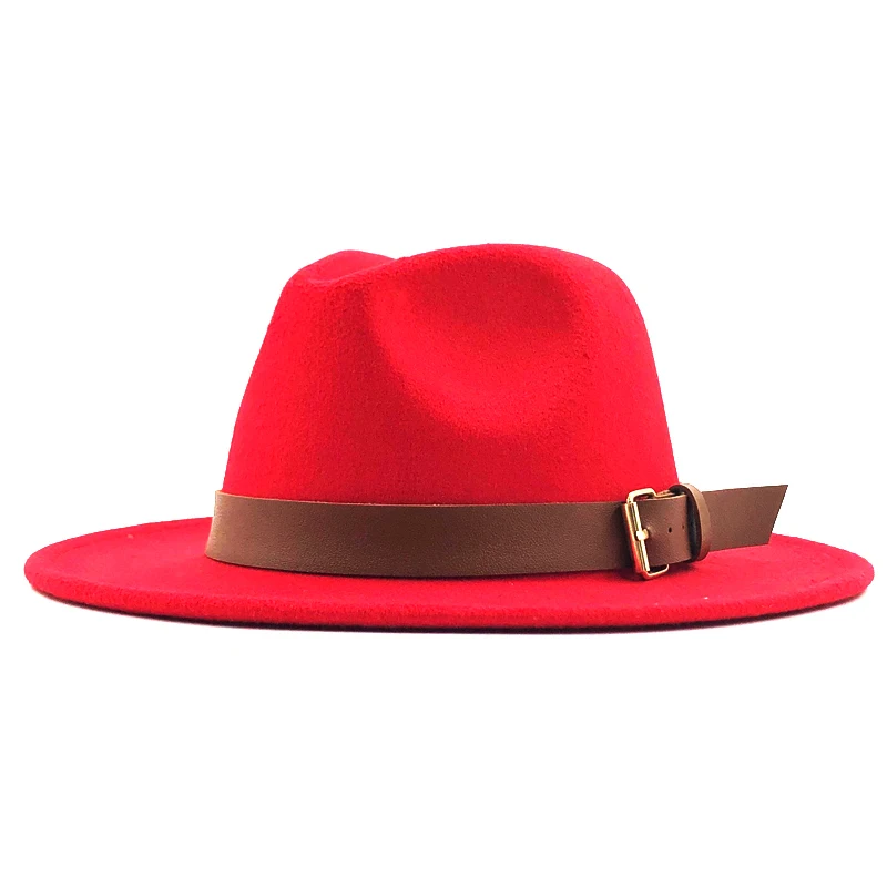 Новая женская и Мужская шерстяная шляпа Fedora с кожаная лента джентльмен элегантный Леди Зима Осень широкий джазования с полями церкви Панама сомбреро