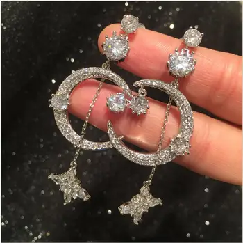 

star moon earrings female long section tassel super fairy goddess luxury retro exaggerated earrings