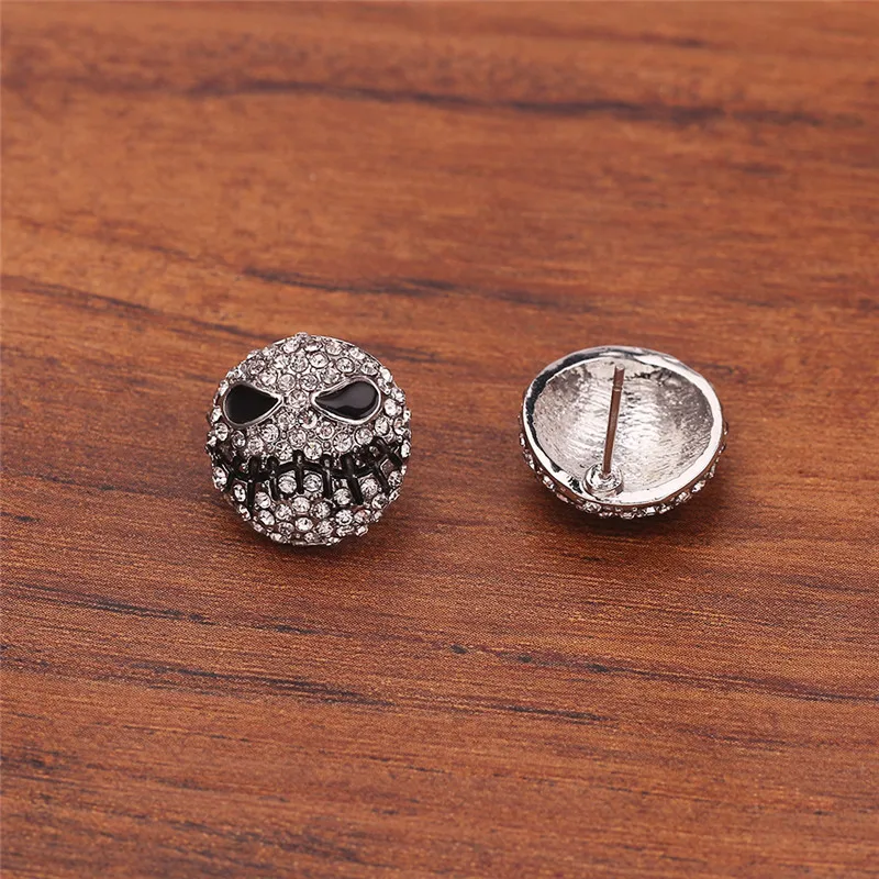 Серебряные Круглые Кристальные серьги Jack, Кошмар перед Рождеством, Мультяшные готические вечерние ювелирные изделия, женские серьги-гвоздики с черепом