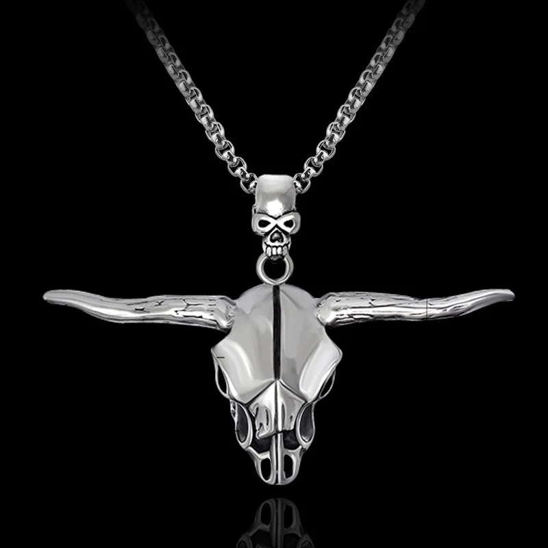 

Personality Bull Head Skull Necklace for Men Women Retro Punk Style Cool Long Chain Motorcycle Party Biker Hip Hop Jewelry
