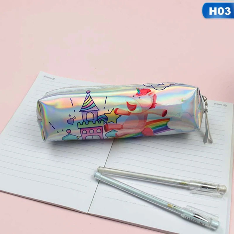 1pcs/sell Kawaii High Quality Pencil Case Iridescent Laser Cute Beautiful Unicorn Pattern School Supplies Stationery Gift - Цвет: H03