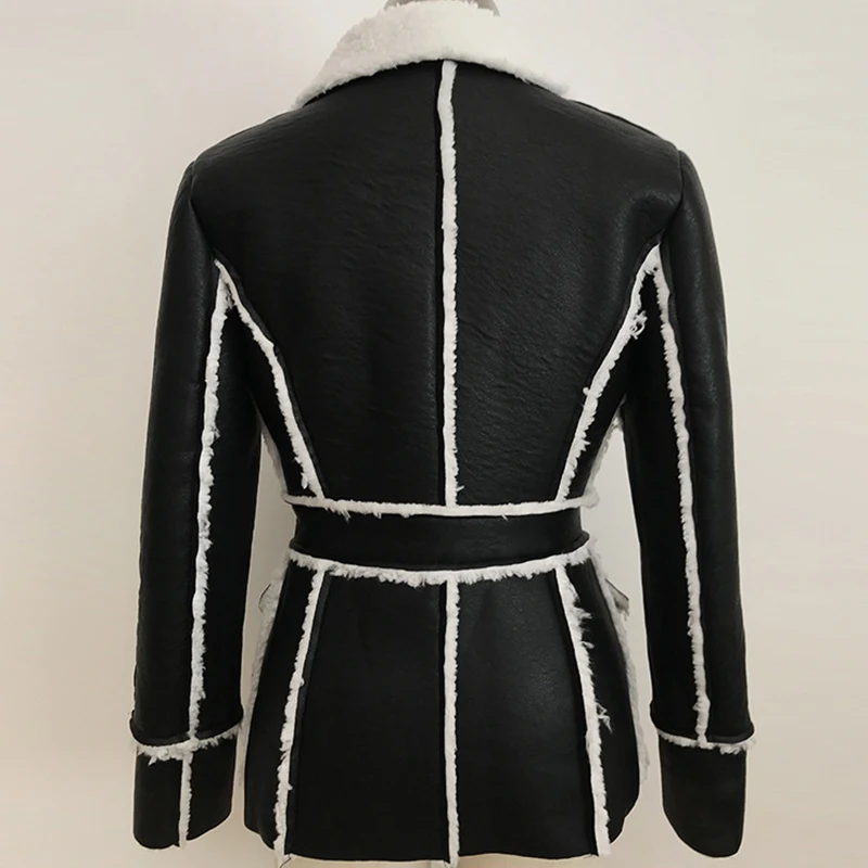Новая зимняя теплая Толстая куртка из искусственной кожи для женщин, высококачественная искусственная кожа с искусственным мехом, Серебряное двубортное Женское пальто, женская куртка