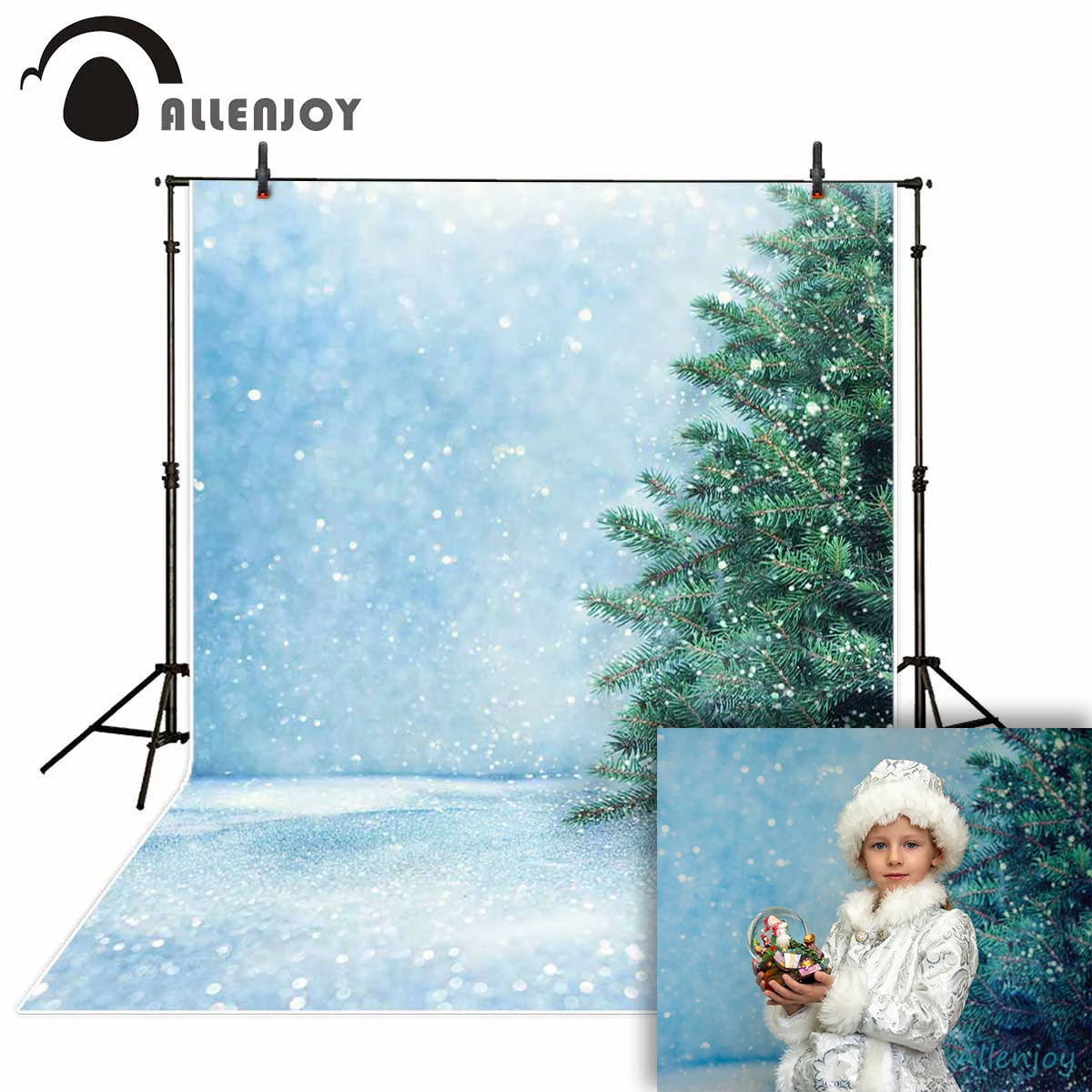 

Allenjoy photography backdrop winter Christmas tree glitter snow background photo studio shoot photocall photophone decoration