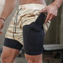 Pantalones cortos de camuflaje para hombre, 2 en 1, de secado rápido, para gimnasio, Fitness, trotar, entrenamiento