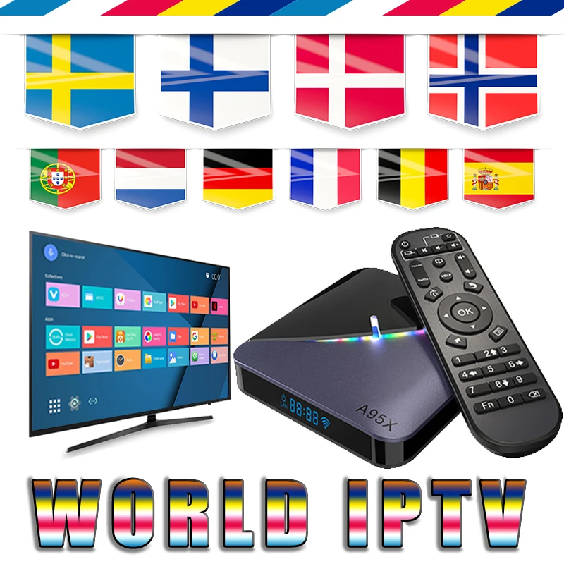 

World IPTV 7500 Live Android 9.0 Tv Box A95X F3 RGB LIGHT Support Plex Media Server WIFI Dual Network 2.5/5G 2GB Set Top Tv Box