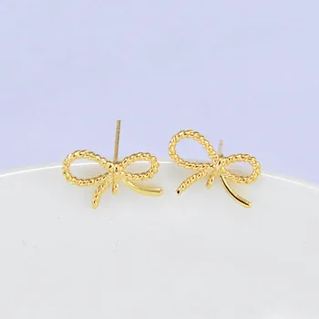 

50pcs Stud Earring Post Connectors Bowknot Hanging Dangle Earrings 24K Gold Color Metal Anti Allergic Earrings Findings DIY