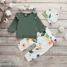 4 предмета, детская одежда для малышки, осенний комплект одежды для новорожденных, топы для малышей+ леггинсы+ повязка на голову+ шляпа, комплект детского снаряжения с цветочным рисунком