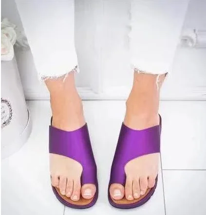 Г. Женская обувь из искусственной кожи римские сандалии на плоской платформе с большим носком для коррекции ног ортопедический корректор большого размера 35-43 - Цвет: Фиолетовый