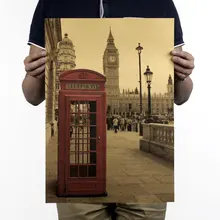 

AIMEER London red phone booth/nostalgic retro kraft paper poster/cafe bar decoration painting wall sticker 51x36cm