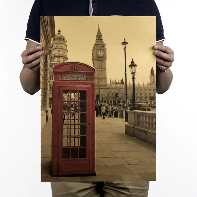 AIMEER London red phone booth/Ностальгический ретро постер из крафт бумаги/украшение для кафе