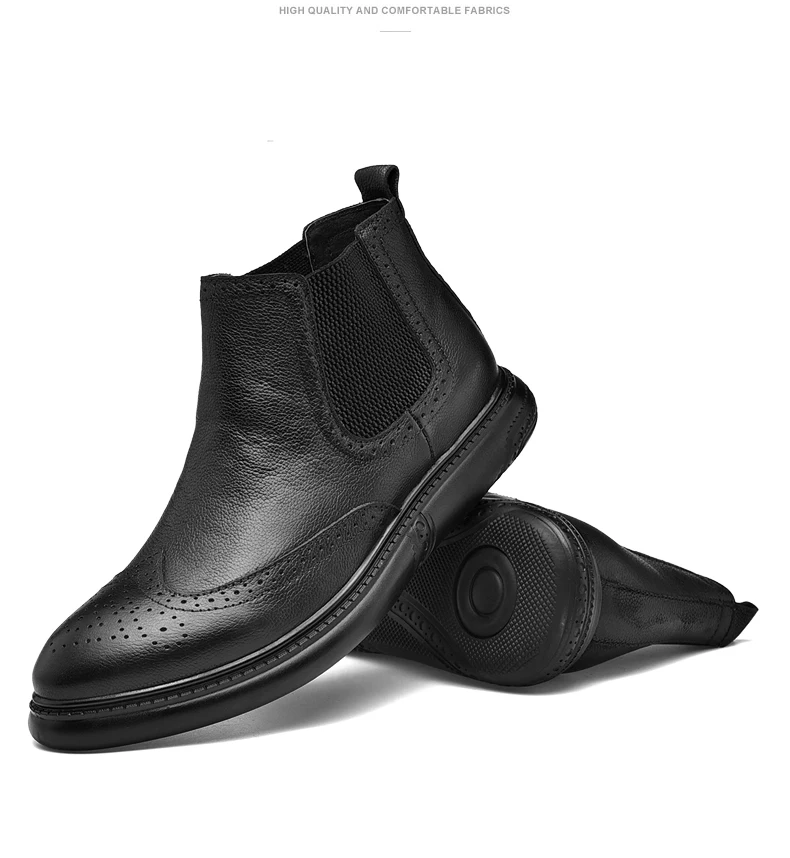Модные ботинки с перфорацией типа «броги» из натуральной кожи; мужские зимние ботинки на меху; размеры 46; мужские кожаные ботинки высокого качества; зимняя обувь
