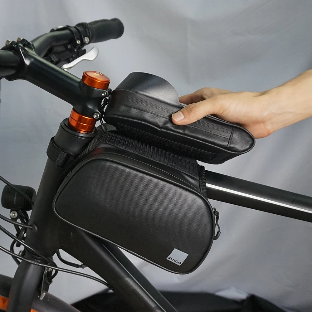 SAHOO Bike Bag Bicycle Phone Tube Double Bag Frame Pouch Bag With Fingerprint Unlock Sun Visor Night Reflective