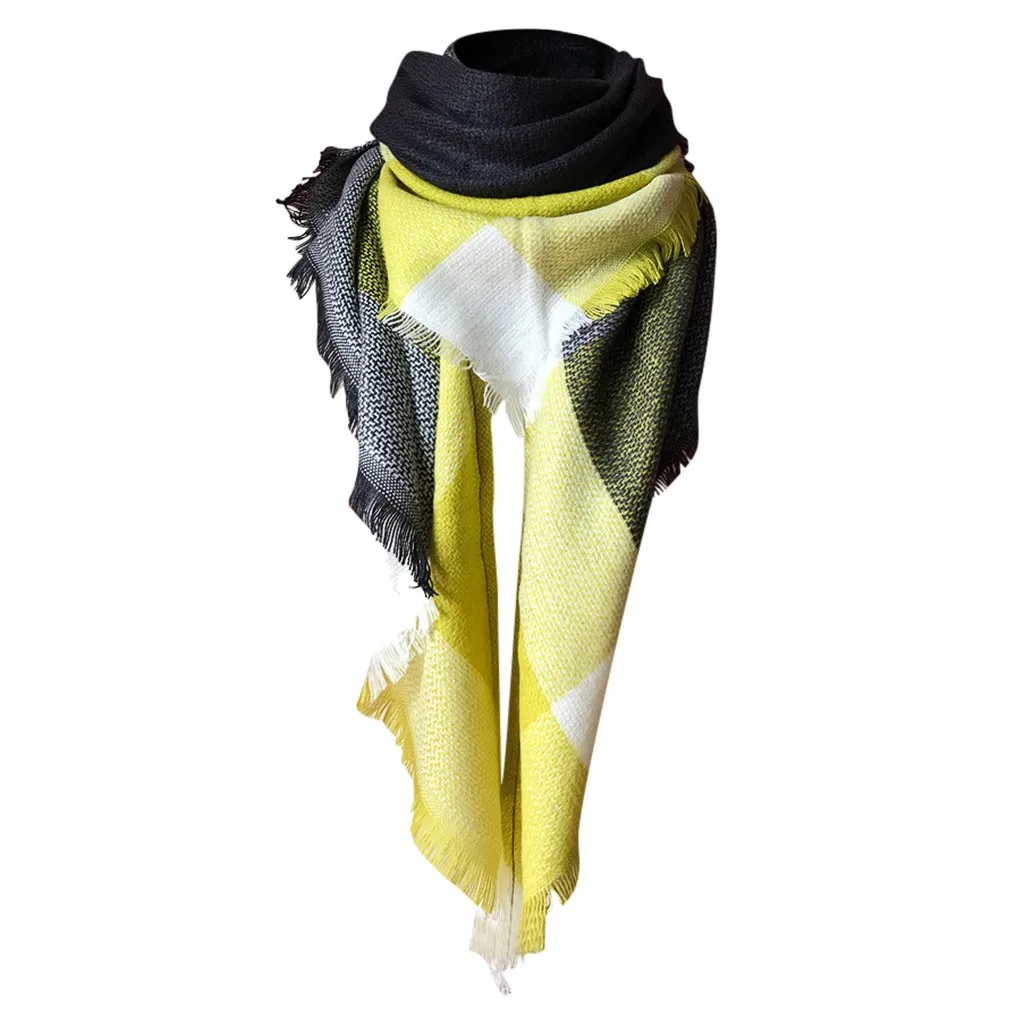 Женская теплая длинная шаль, Цветные Шарфы, повседневные шарфы, двойная клетчатая большая Дамская осенняя и зимняя теплая длинная шаль, цветная#40 - Цвет: B